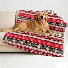 Pet Christmas Flannel Blanket, Reindeer Snowflake Striped Warm Soft Throw Blanket For Dog Cat Sofa Bed Couch Holiday Decoration - 100*150 cm - View 2