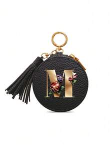 Unisex Multi-Functional Key Pouch, Earphone Bag, Data Cable Organizer, With Gold 26 Letters A-Z Pattern, Zipper Key Storage Bag, Floral Pattern Design, PU Faux Leather Organizer Bag, Zipper Pouch, Car Key Storage Bag, Car Key Chain, Portable Compact Key Pouch, Minimalist Design, Travel Accessory, Elegant Jewelry, Suitable For Home, Office, Travel, Car, Suitable For Men And Women, Ideal Gift For Friends, Family, Mother's Day - Multicolor - View 20