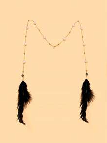 1pc Vintage Bohemian Pearl Face Chain With Black Feather Tassel, Facial Chain Accessory For Evening Party Cosplay Exotic Style - Rhinestones - View 11