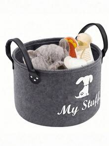 Wooden Handle Square Pet Storage Box - Durable Felt Pet Toy Storage Bin - Polyester Material, Suitable For Cat And Dog Toys, Blankets, Leashes And Pet Food Laundry Basket With Handle Home Storage Box, No Battery Required - Multicolor - View 6