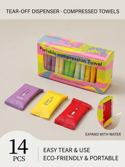 42/28/14pcs Tear-Off Compressed Towels, 2430cm Extra Thick Large Disposable Face Towels, Dopamine Color, Individually Packed Portable Facial Tissues, Suitable For Travel, Camping And Hotel