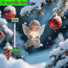 2D Flat, 1pc Cute Angel Acrylic Christmas Decoration - White And Gold, Tree Top Ornament Or Car Rearview Mirror Hanging, Christmas Tree Keychain Accessory, Party And Holiday Decor, 2D Flat - A - View 6