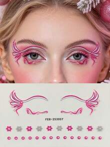 1pc Pink Glitter Butterfly Eyeliner Sticker, Self-Adhesive Glitter Rhinestone Eye Patch, Face Glitter Accessory, Suitable For Music Festival, EDM Party, Christmas, Cosplay, Stage Makeup DIY - Multicolor - View 11