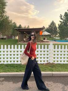 Women's Fitted Boat Neck Long Sleeve Knit Casual Elegant Base Layer T-Shirt Top - Vintage Red - View 7