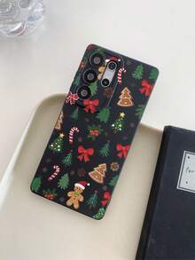 1pc Fashionable Creative Full-Screen Christmas Gingerbread Man Bow Candy Cane Pattern, Painted Pupil Black Matte TPU Material Anti-Drop Phone Case, Gift For Boyfriend/Girlfriend, Compatible With Apple, And Android Phones - Multicolor - View 4