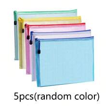 12 X A4 Zip Document Pouches, PVC Transparent Document Folder, Waterproof Plastic Zip Bag, Mesh Zipper Pouch For Travel, Supplies, Office, 5 Colours - Multicolor - View 11