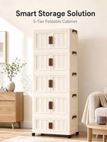 40cm/15.8in Wide 5-Tier Detachable Foldable Storage Box, Wardrobe Organizer/Bedroom Closet/Portable Wardrobe, No Assembly Required, Stackable Storage For Clothes/Toys/Books/Snacks/Miscellaneous Items, Living Room/Bedroom/Kitchen Plastic Storage Cabinet - Multicolor - View 2