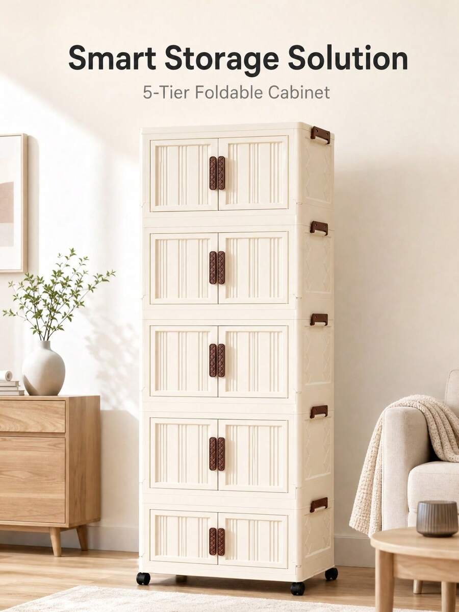 40cm/15.8in Wide 5-Tier Detachable Foldable Storage Box, Wardrobe Organizer/Bedroom Closet/Portable Wardrobe, No Assembly Required, Stackable Storage For Clothes/Toys/Books/Snacks/Miscellaneous Items, Living Room/Bedroom/Kitchen Plastic Storage Cabinet
