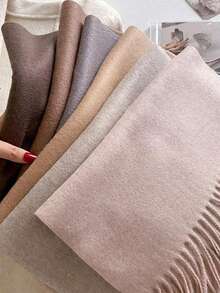 1pc Winter Scarf, Can Be Used As Shawl Or Scarf, Suitable For Wedding, Dinner, Travel, Office And Other Occasions, Solid Color Tassel Scarf - DFZ038-03 Light Pink - View 2