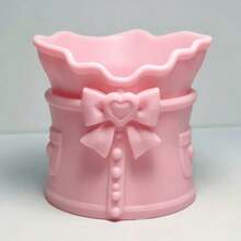Cute Bow Satin Makeup Brush Holder, 3D Printed Storage Ornament, Bow Pen Holder, Pleated Silky Cosmetic Storage Cup, Decorative Desktop Storage Container Suitable For Vanity, Girls Makeup Accessories - Multicolor - View 5
