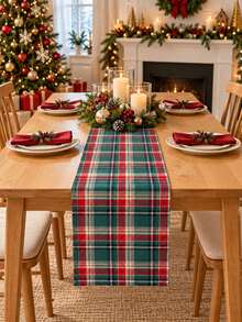 Holiday Plaid Table Runner, Classic Green And Red Checkered Pattern, Suitable For Christmas Party Atmosphere Decoration And Indoor/Outdoor Home Decor - Multiple Styles - View 6