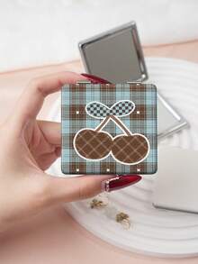1PC Millennium Y2K Series Portable Vanity Mirror, Foldable Lightweight Ultra-Thin Convenient Hand Mirror, PU Leather, Suitable For Multiple Scenarios And All People, Foldable Small Square Mirror, Pocket Mirror, Cartoon Star Bow Cherry Heart Plaid Printed Pattern Design, Exquisite Handheld 180° Flip Cover Multi-Function Mini Mirror Compact Mirror Mirrors, Daily Holiday Birthday Valentine's Day - Multicolor - View 7