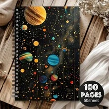 1pc A5 Size Solar System Spiral Notebook, College Ruled, High Quality Paper, Suitable For School, Office, Astronomy Enthusiasts - Perfect Gift For Students, Teachers, Friends, Space Theme Stationery, Universe Theme Stationery, Vivid Illustrations, Study Notes, Premium Stationery, Pen Not Included - One Book (50 Pages, 100 Pages) - View 4