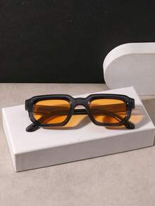 1 PC Men's Lightweight Square Fashion Glasses Solid Color PC Frame Soft Tinted Lens Casual Chic Style For Daily Street Travel Look With Glasses Box - Multicolor - View 11