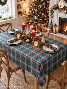 Christmas Green Plaid Tablecloth, Classic Tartan Rectangular Table Cover For Holiday Dining, Farmhouse Kitchen, Christmas Party & Winter Home Decor Christmas Home Decor Christmas Decor Christmas Decorations For Home - Multicolor - View 2