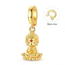 18K Gold Plated Buddha Pendant Charm With Universal Clasp, Compatible With Original Bracelets, Necklaces, Bangles, Beads, DIY Jewelry Making Design, Jewelry Gift For Women And Girls - Gold - View 11