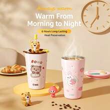QWE Stainless Steel Straw Insulated Cup 650ML PP Lid Straw Cartoon 3D Character Highly Attractive Office Coffee Travel Mug - Baby Pink - View 6