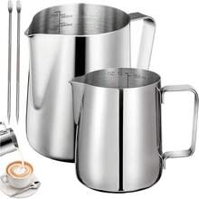 Silver Stainless Steel Frothing Pitcher Pack Of 2, Capacities 350 Ml & 600 Ml, Fitted With Temperature Gauge And Art Tool For Coffee Preparation. - Silver - View 7