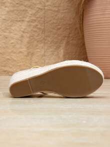 Women's New Gold Rope Thick Sole Wedge Sandals, Summer Beach Vacation Wedge Slippers - Gold - View 7