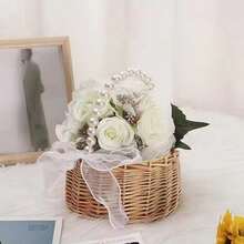 Handwoven Pearl Princess Flower Basket, Rattan Woven Storage Basket, Handheld Flower Basket, Handmade Flower Basket, Home & Wedding Decor - Multicolor - View 3
