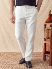 glestore Men's Retro Vintage Style: 100% Cotton Casual Pants-Stylish, Versatile, And Perfect For Commuting; Suitable For Spring, Summer, And Fall - White - View 5