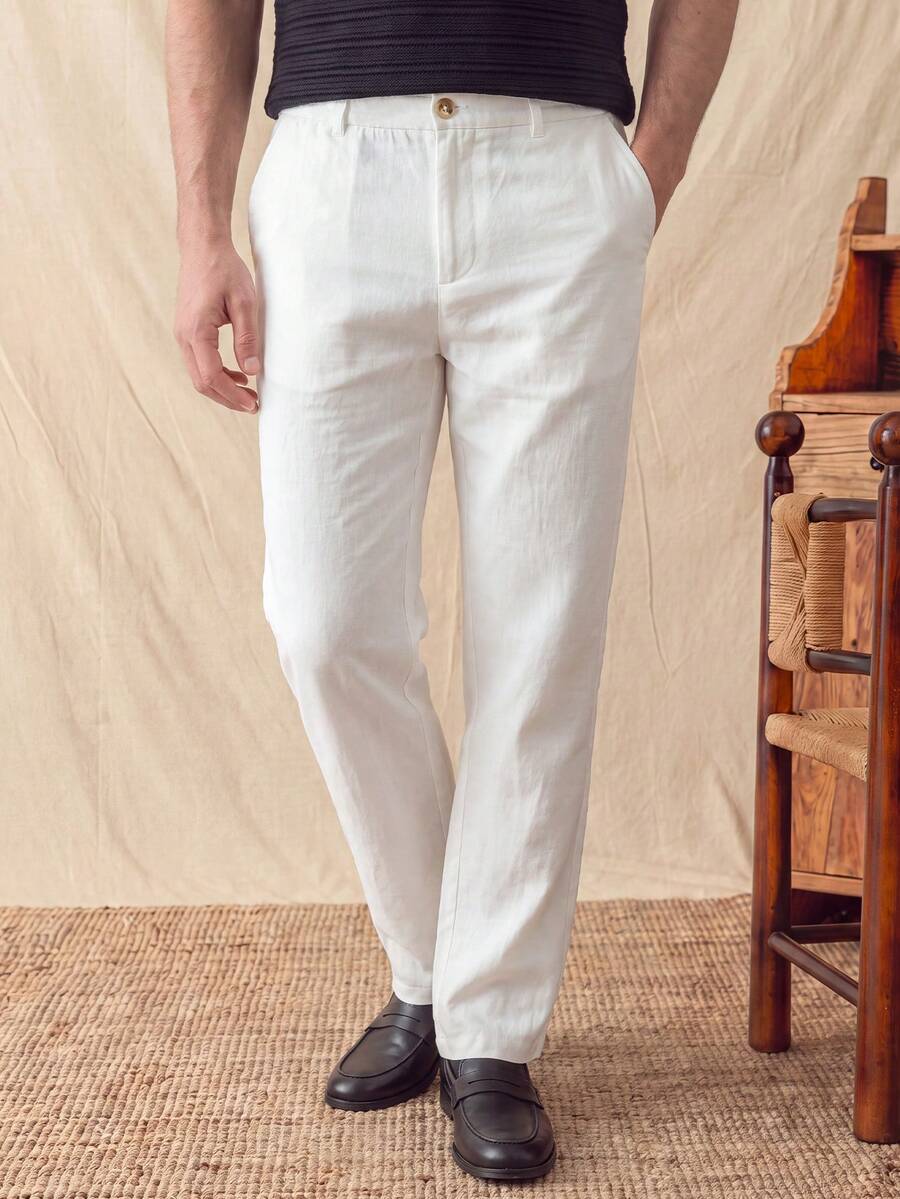 glestore Men's Retro Vintage Style: 100% Cotton Casual Pants-Stylish, Versatile, And Perfect For Commuting; Suitable For Spring, Summer, And Fall - White - View 1