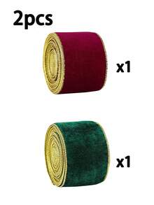 1/2 Rolls Burgundy Ribbon With Gold Metallic Edge, Soft And Luxurious, Suitable For Christmas Tree Decoration, Gift Wrapping, Bows, Wreaths, Gold Trim Decorative Ribbon, DIY Crafts, New Year And Holiday Decor - Multicolor - View 11