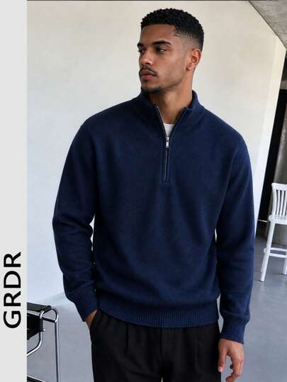 GRDR Men's Casual Long Sleeve Half Zip Lightweight Sweater, Versatile Daily Wear Knit Pullover