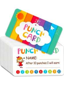 50pcs Punch Cards My Reward Cards, Suitable For Classroom, Student And Home Behavior Incentive Decoration, Cute Inspirational Cards, Creative Gift - White - View 1