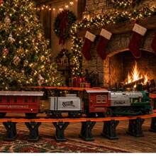 Christmas Toy Train 4-Car Electric Train With Sounds And Elevated Bridge - Red - View 3
