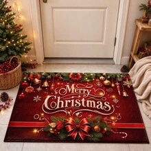 1pc Kitchen Mat, Soft Faux Cashmere Material Floor Mat, Christmas Pattern, Kitchen Anti-Slip Floor Mat, Bathroom Absorbent Floor Mat, Entryway Door Mat, Bedroom Door Mat, Suitable For Multiple Scenes Anti-Slip Floor Mat, Room Decor, Holiday Gift - Multicolor - View 2