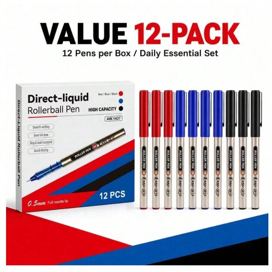 3 Colors Liquid Ink Neutral Pens, Quick Dry 0.5mm, Large Capacity, Student Writing And Exam Needle Tip Gel Pens - A - View 1