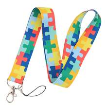 Colorful Puzzle Piece Autism Awareness Lanyard, Printed Neck Strap For Keys, Phone Lanyard ID Card Holder Strap For School Work, Lovely Gift - Multicolor - View 14