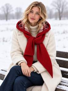 1pc Women's Pattern Hooded Knit Warm Decorative Casual Cute Style Hooded Scarf Suitable For Skiing, Outdoor, Outing In Autumn/Winter - Multicolor - View 8