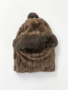 1pc Women's Brown Winter Hat Scarf Set, Thermal Lined, Thick, Windproof, Cold-Proof, Warm Balaclava - Multicolor - View 10