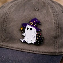 Kawaii Glow In The Dark Ghost Witch Enamel Pin, Halloween Ghost Black Cat Brooch For Jacket Backpack Hat, Cute Halloween Jewelry Gift For Man Women - Multicolor - View 9