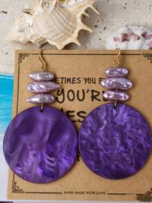 1 Pasang Anting-Anting Halloween Model Barok Bertumpuk dengan Mutiara Imitasi dan Tekstur Marmer Berbentuk Pusaran, Terbuat dari Akrilik, Ukuran Besar, dan Bentuk Cakram. - Violet Purple - View 5
