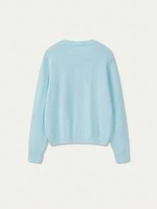 MORI Fall Winter Women Sweaters Y2K Cute Light Blue Fuzzy Crew Neck Solid Pullover Knit Tops School Vacation Brunch Going Out Tops - Blue - View 8