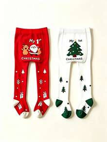 3 Pasang Celana Ketat Bayi Ukuran Besar Motif Kartun Liburan Natal, Legging Bayi Model Stirrup - MultiWarna - View 5