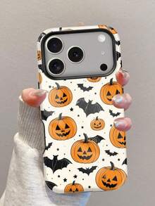1pc Pink Black Stripe Pumpkin Bat 2-In-1 Film Phone Case,Compatible With IPhone 18 Pro Max 17 Pro Max 16 Pro Max 15 Pro Max 14 Pro Max & 11/12/13/14/15/16/17/18 Pro/Plus - Multicolor - View 3