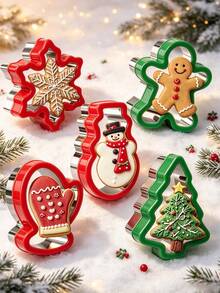 5pcs/8pcs Christmas Cookie Cutter Set, Holiday Cookie Cutters With Comfortable Grip, Stainless Steel Baking Molds, Christmas Shapes Including Santa, Gingerbread Man, Christmas Tree, Stainless Steel Sandwich Cutter, Baking Tools Set - Multicolor - View 10