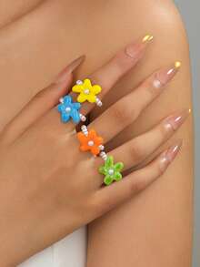 1pc Women's Floral Elastic Ring, Fashion Personalized Starfish Design, Elastic Hand Accessory For Daily Wear - Starfish - View 1