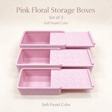 3pcs/1pc Pink Floral Embossed Sliding Lid Jewelry Storage Box, Aesthetic Desktop Trinket Organizer, Holder For Necklaces, Earrings, Rings & Pearls, Cute Home Decor & Gift For Women Girls - Multicolor - View 7