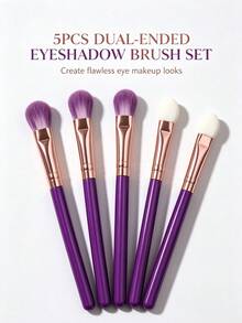 Dual-Ended Eyeshadow Brush Set, Double-Sided Eye Makeup Brushes With Purple Handle, Suitable For Eyeshadow, Blending, Highlighting And Detail Application, Multi-Functional Eye Makeup Tool For Beginners, Women And Daily Beauty Care, Portable For Travel - Multicolor - View 3