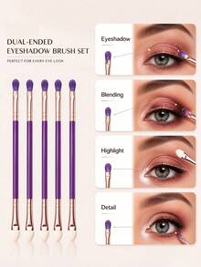Dual-Ended Eyeshadow Brush Set, Double-Sided Eye Makeup Brushes With Purple Handle, Suitable For Eyeshadow, Blending, Highlighting And Detail Application, Multi-Functional Eye Makeup Tool For Beginners, Women And Daily Beauty Care, Portable For Travel - Multicolor - View 7