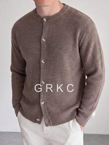 GRKC كارديجان رجالي بياقة طاقم وأزرار أمامية من الصوف المحبوك، أكمام طويلة وأكتاف منسدلة، ملابس علوية محبوكة كاجوال حضرية للطبقات، خريف/شتاء - كاكي - مشاهدة 1