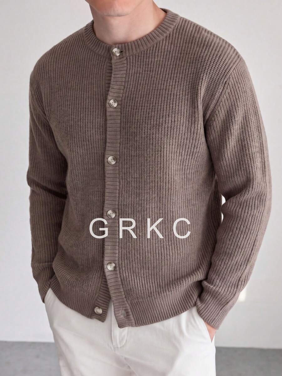 GRKC كارديجان رجالي بياقة طاقم وأزرار أمامية من الصوف المحبوك، أكمام طويلة وأكتاف منسدلة، ملابس علوية محبوكة كاجوال حضرية للطبقات، خريف/شتاء - كاكي - مشاهدة 1