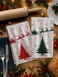 2pcs Gold Snowflake Christmas Tree Santa Claus Sleigh Reindeer Silhouette Pattern Kitchen Towels, 40*60cm Soft Microfiber Material Tea Towels, Suitable For Home Kitchen Restaurant Outdoor Camping Tabletop Cleaning Dish Cloth Hand Towel Accessories, Christmas Theme Kitchen Fabric Towels Holiday Gift - Multicolor - View 8