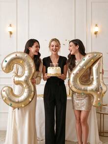 1 Set 40 Inch Large Light Gold Number Foil Balloons With Colorful Plush Balls, Platinum Number Birthday Balloons, Suitable For Birthday Party Decoration, Shower, Gathering (Self-Adhesive Plush Balls, Random Color) - View 5