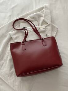 1pc Red Large Capacity Faux Suede Tote Bag Women's Shoulder Bag - Red - View 5